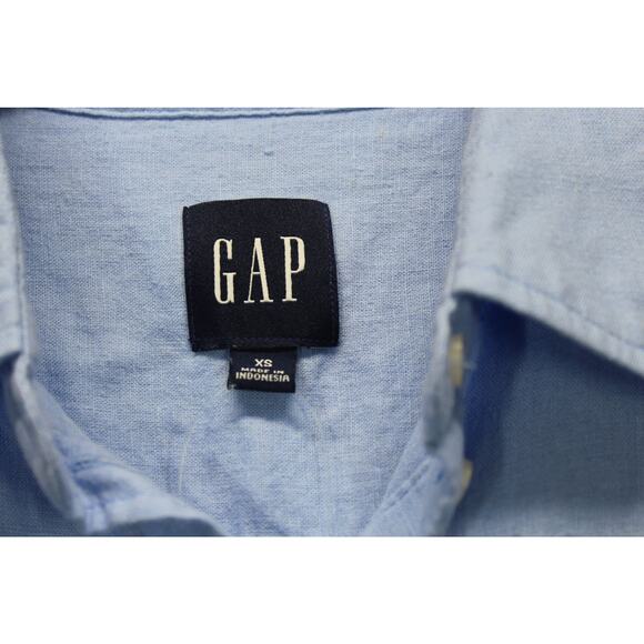GAP Linen Blend Button Up Shirt Mens XS Blue Long Sleeve Casual Modern NEW - Picture 3 of 5